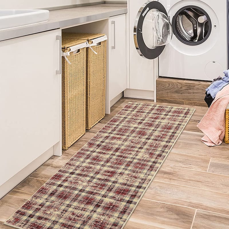 Garvee Earthy Plaid Soft Low Pile Foldable Area Rug