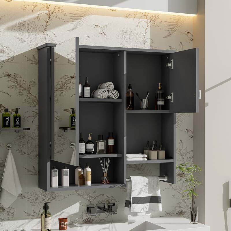 29" x 28" Modern Wall Mounted Bathroom Medicine Cabinet, Bathroom Wall Storage Cabinet with Mirror, Over the Toilet