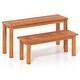 preview thumbnail 9 of 7, Gymax Wooden Plant Stand Set of 2 w/ Teak Oil Finish Slatted Top