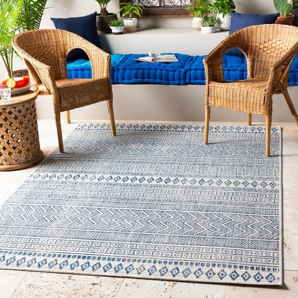 slide 2 of 33, Livabliss Cintia Indoor/ Outdoor Bohemian Stripe Area Rug 10' x 14' - Denim