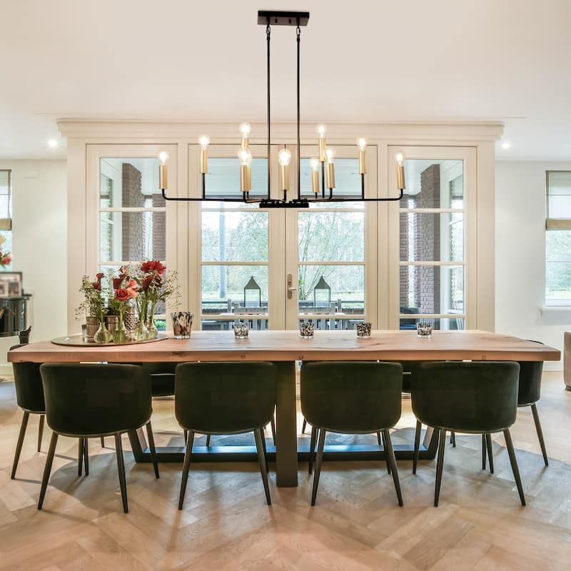 Modern Transitional 12-Light Wheel Chandelier Linear Kitchen Island Pendant Lights - 48"W x 13.8"D x 24" - 74"H