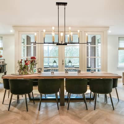 Modern Transitional 12-Light Wheel Chandelier Linear Kitchen Island Pendant Lights - 48"W x 13.8"D x 24" - 74"H