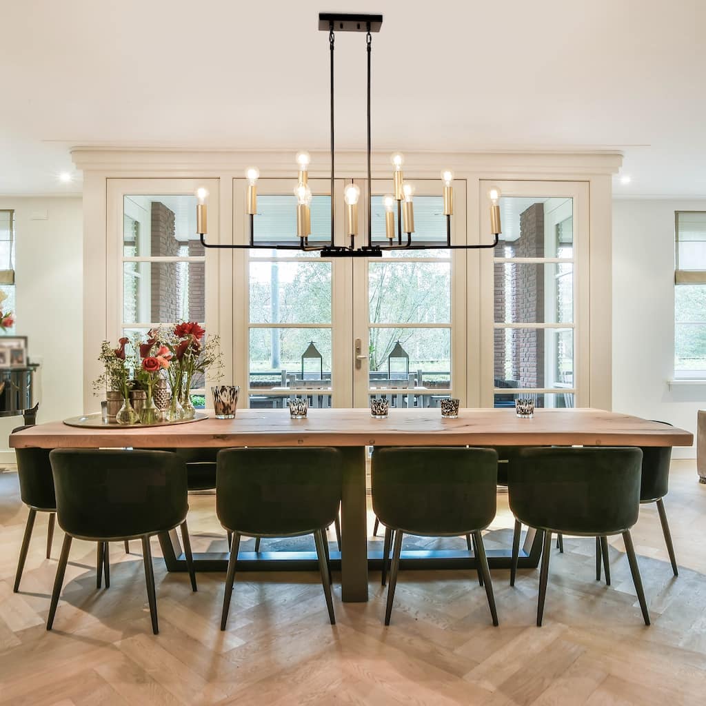 Modern Transitional 12-Light Wheel Chandelier Linear Kitchen Island Pendant Lights for Large Dining table