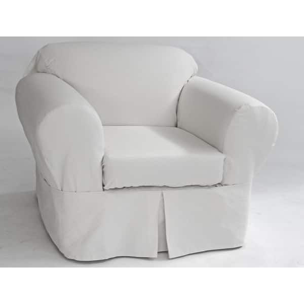 slide 1 of 1, Classic Slipcovers Two Piece Twill Chair Slipcover White