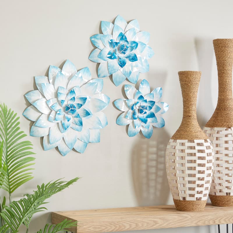Metal Floral 3D Wall Decor - Set of 3 Blue - Roche River Decor