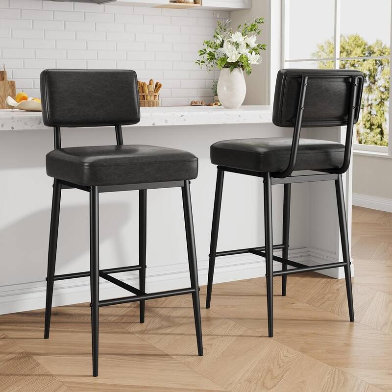 Modern Upholstered Counter Height Barstool Chairs Set of 2 - Black