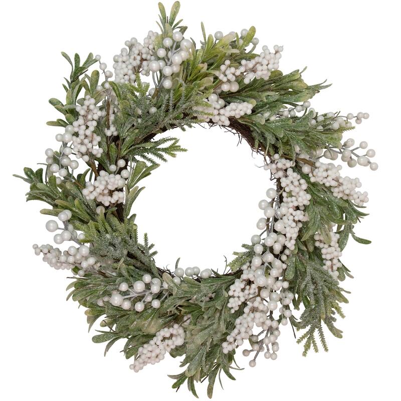 Artificial Christmas Wreath with Frosted Foliage and Berries 20-Inch Unlit - 20"