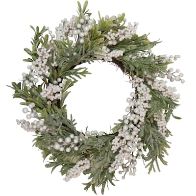 Artificial Christmas Wreath with Frosted Foliage and Berries 20-Inch Unlit - 20"
