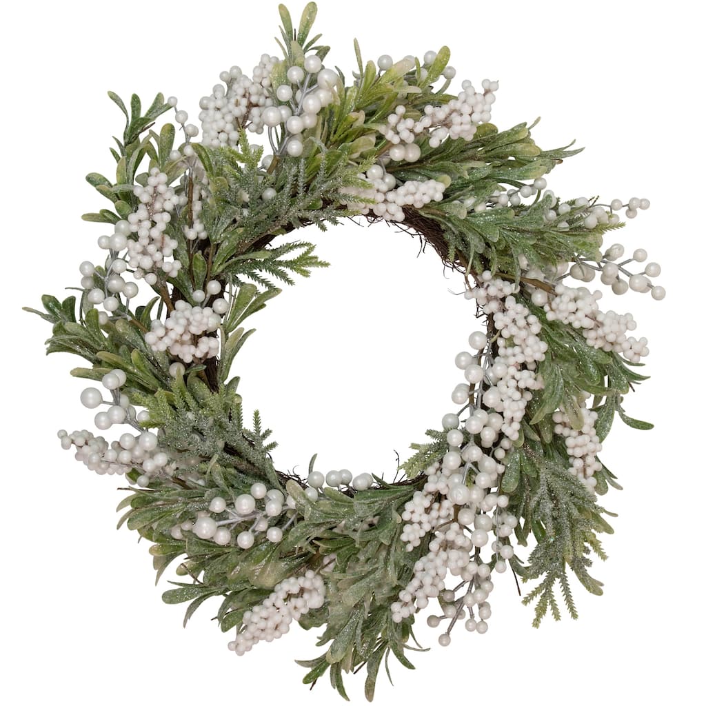 Artificial Christmas Wreath with Frosted Foliage and Berries 20-Inch Unlit - 20"