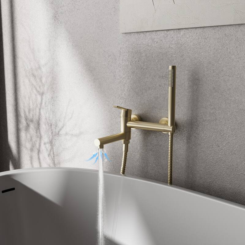 Modland Wall-Mounted Bathtub Faucet with Hand Shower, NSF Certified, 1.59GPM Flow, 90 Rotatable, Gold/Black
