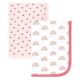 Hudson Baby Infant Girl Thermal Receiving Blanket 2pk, Creative Rainbows, One Size - Creative Rainbows - One Size