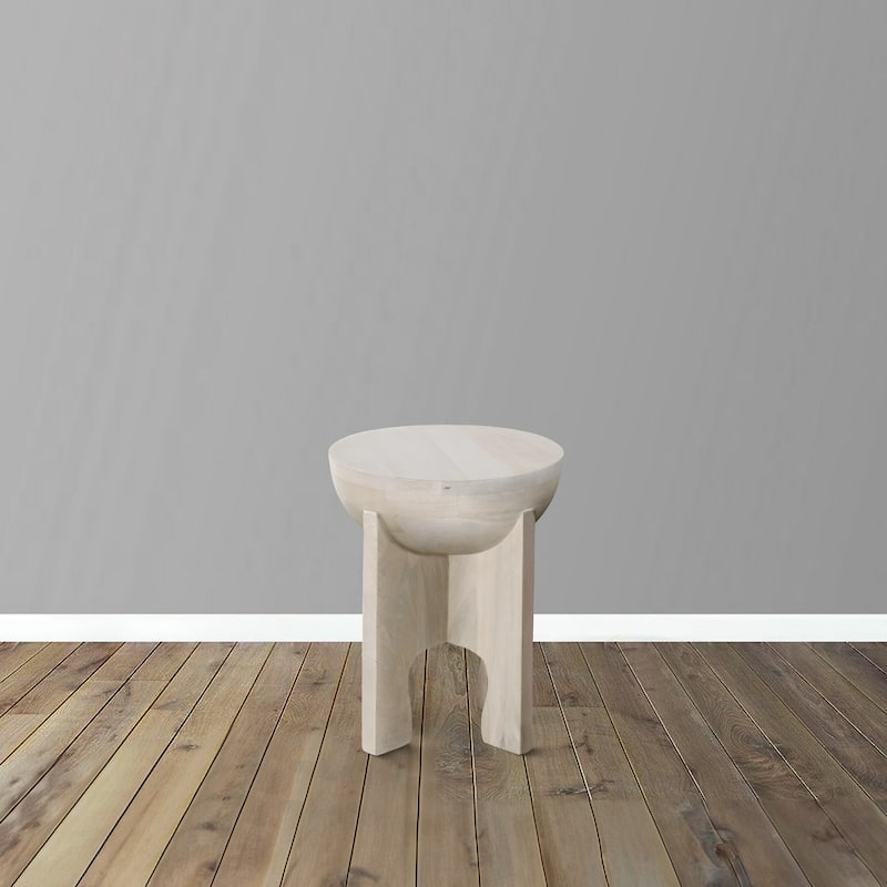 Tomas 20 Inch Side End Table, Mango Wood Drum Top, Classic Washed White