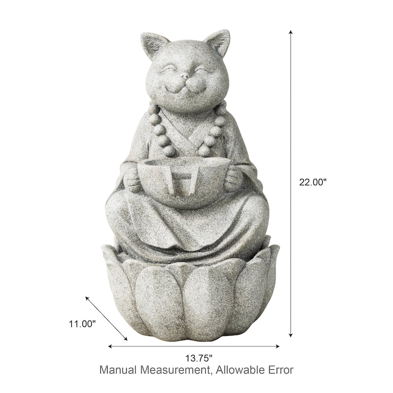 Glitzhome 21.75"H 2-Tiered Zen-Style Polyresin Cat Dog Statue Outdoor Fountain with LED Lights