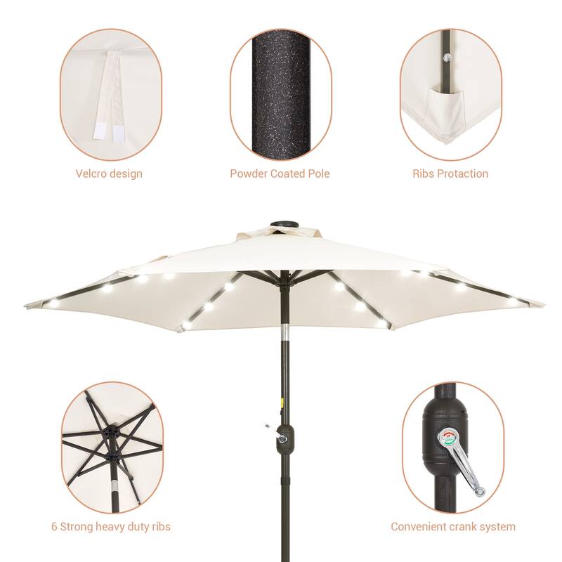 LIVOOSUN Patio 7.5 Feet Market Solar LED Light Umbrella