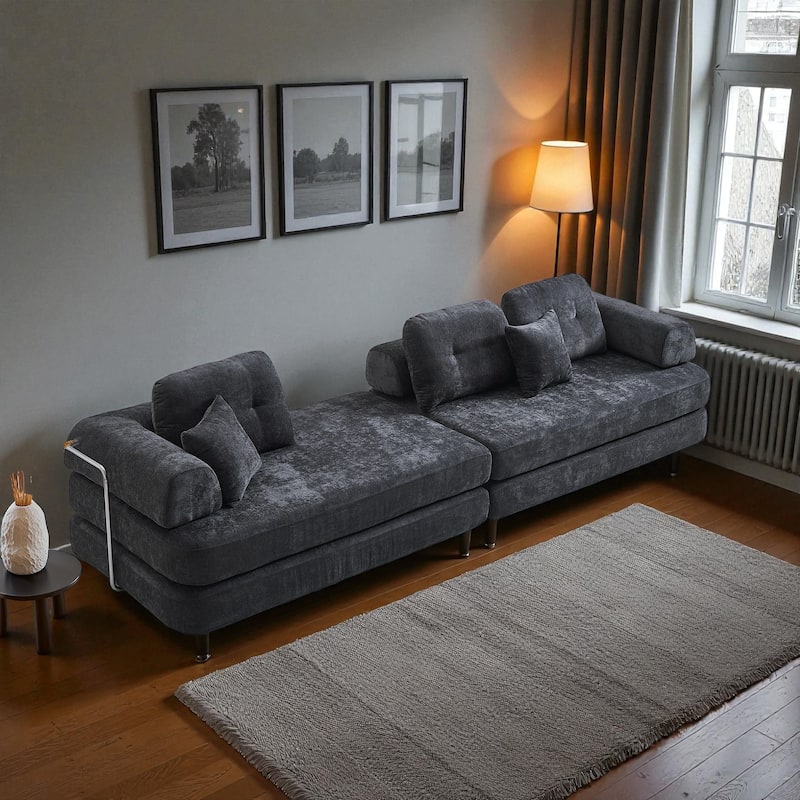 104" Modular Boneless Sectional Sofa, Deep Seat Compressed Chenille Couch with Chaise and Memory Foam, No Assembly Required