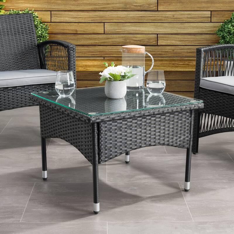 CorLiving Parksville Black Rattan Square Side Table