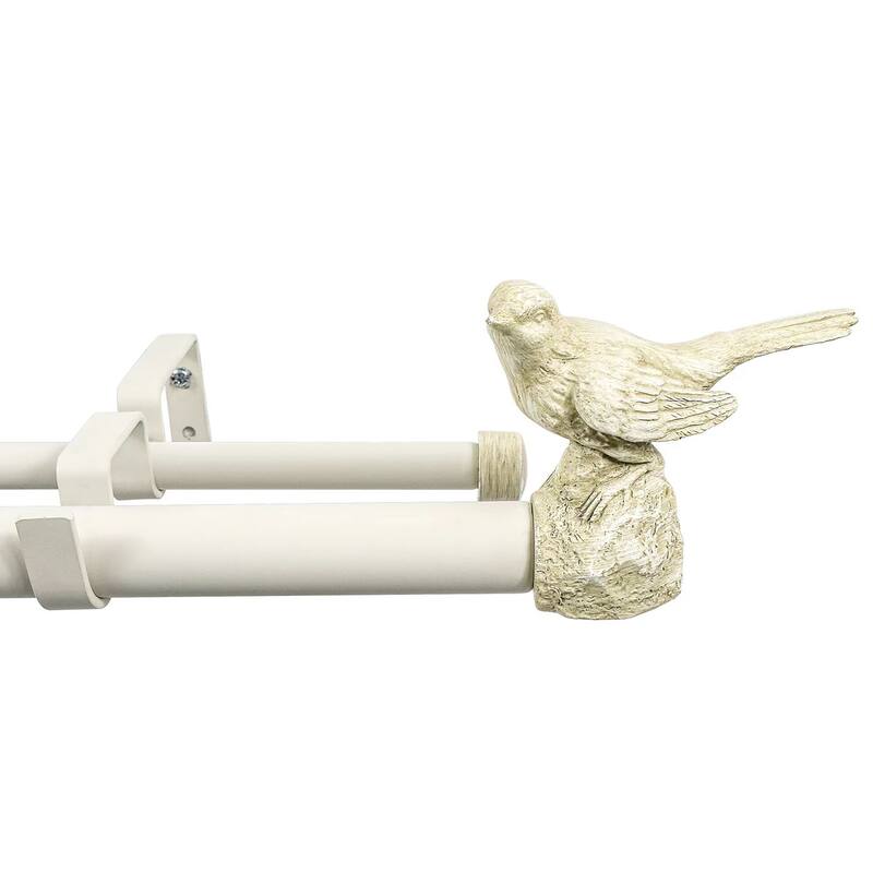 MERIVILLE 1-Inch Diameter Double Window Curtain Rod, Bird Finials - Country White - 48"-84"