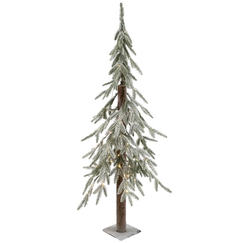 Pre-Lit Alpine Flocked Artificial Christmas Tree - 4' - Clear LED Lights - 4 Foot