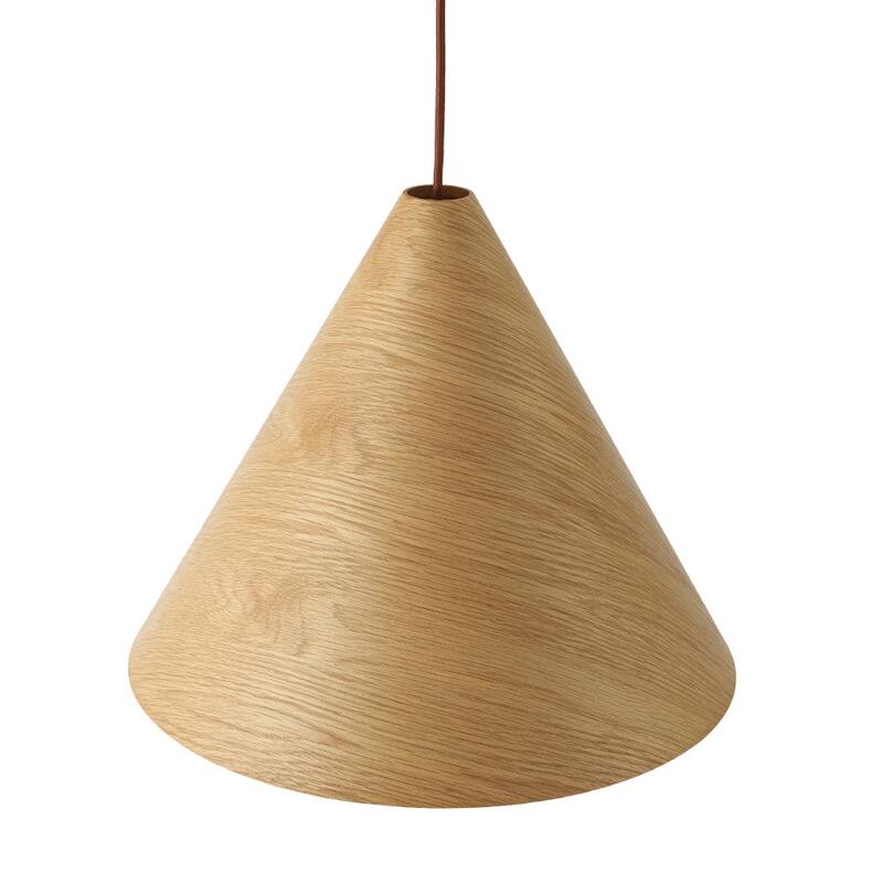 Scandinavian Wood Grain Large Tapered Conical Pendant Light 17.7in