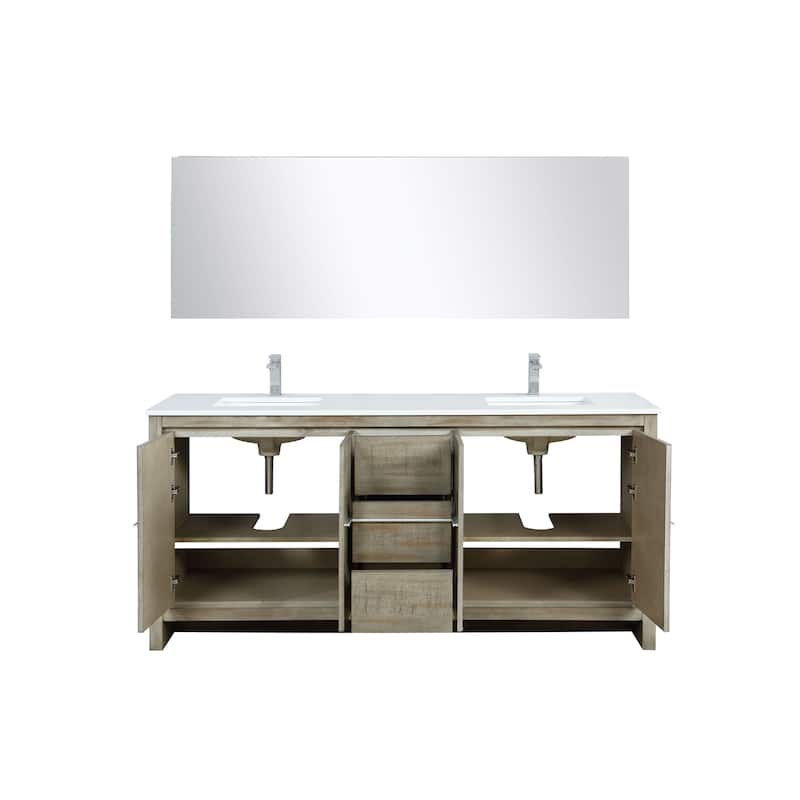 Lafarre 30 in W x 20 in D Rustic Acacia Bath Vanity, White Quartz Top, Brushed Nickel Faucet Set and 28 in Mirror