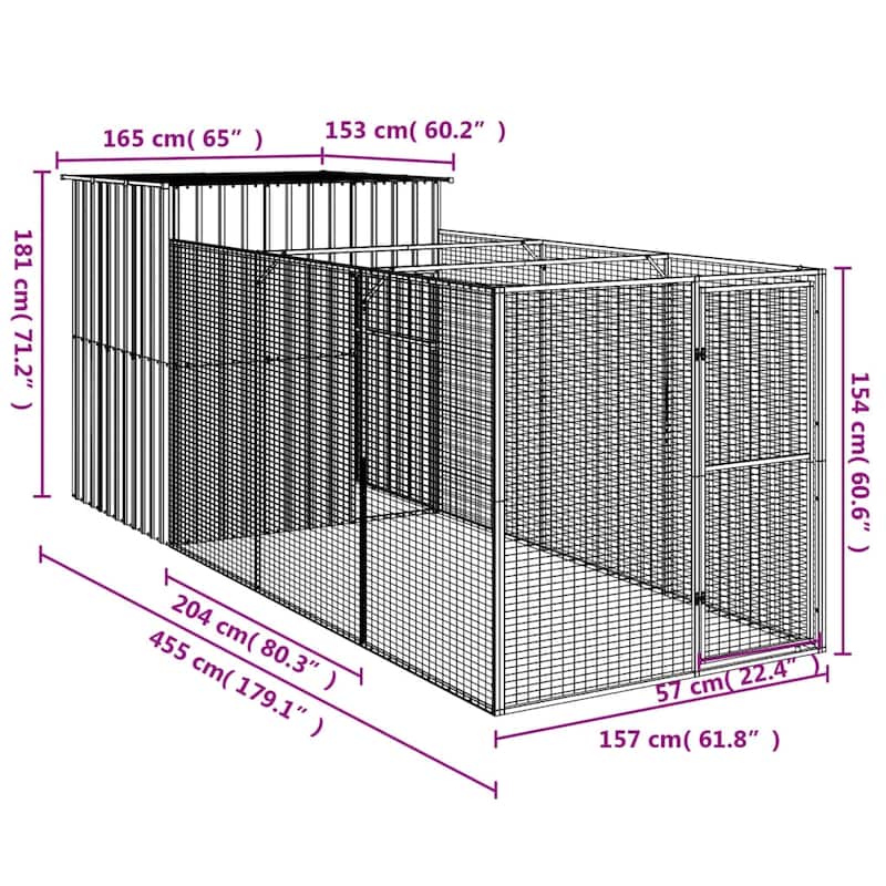 vidaXL Dog House Outdoor Dog Kennel Crate Shelter with Run Galvanized Steel