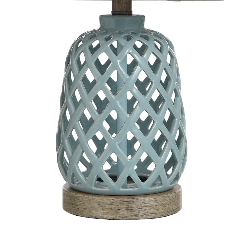 StyleCraft Ceramic Blue Table Lamp - White Hardback Fabric Shade