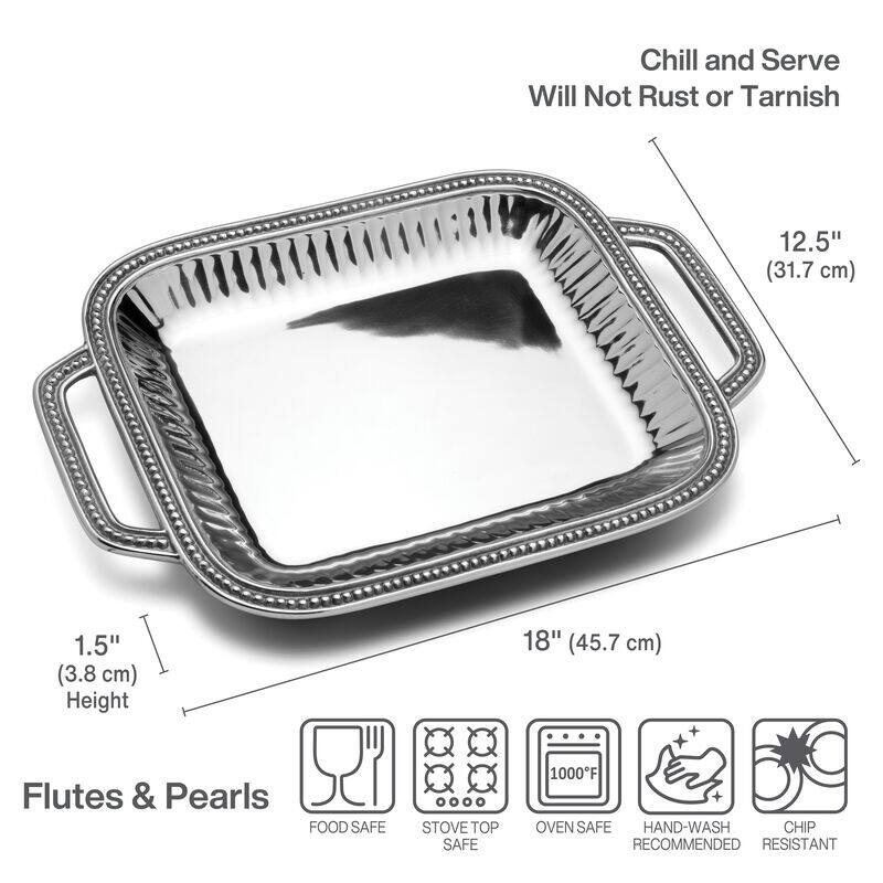 Wilton Armetale Flutes Pearls Rectangular Tray with Handle