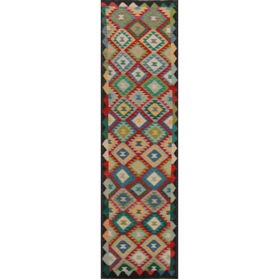 Kilim Runner Rug Hand-Woven Oriental Wool Carpet - 2'9" x 12'11"