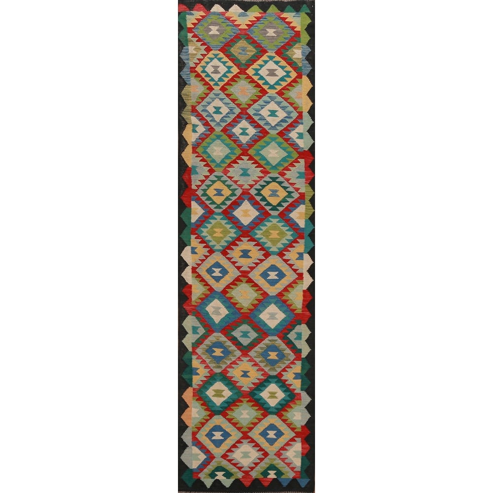 Kilim Runner Rug Hand-Woven Oriental Wool Carpet - 2'9" x 12'11"