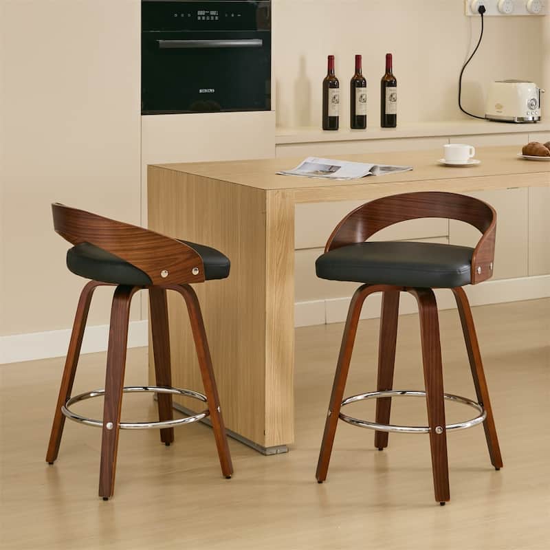 Wood Swivel Bar Stools with Low Back and Soft Cushion Seat (Set of 2)