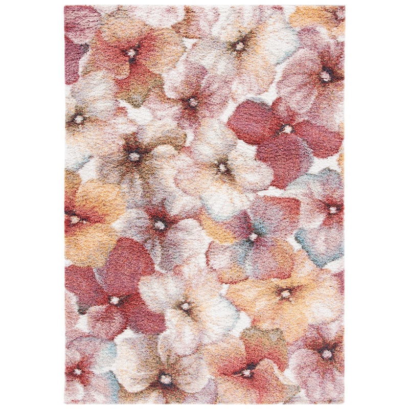 SAFAVIEH Calista Shag Marileen Abstract 1-inch Thick Rug - 6'7" Square - Ivory/Rust