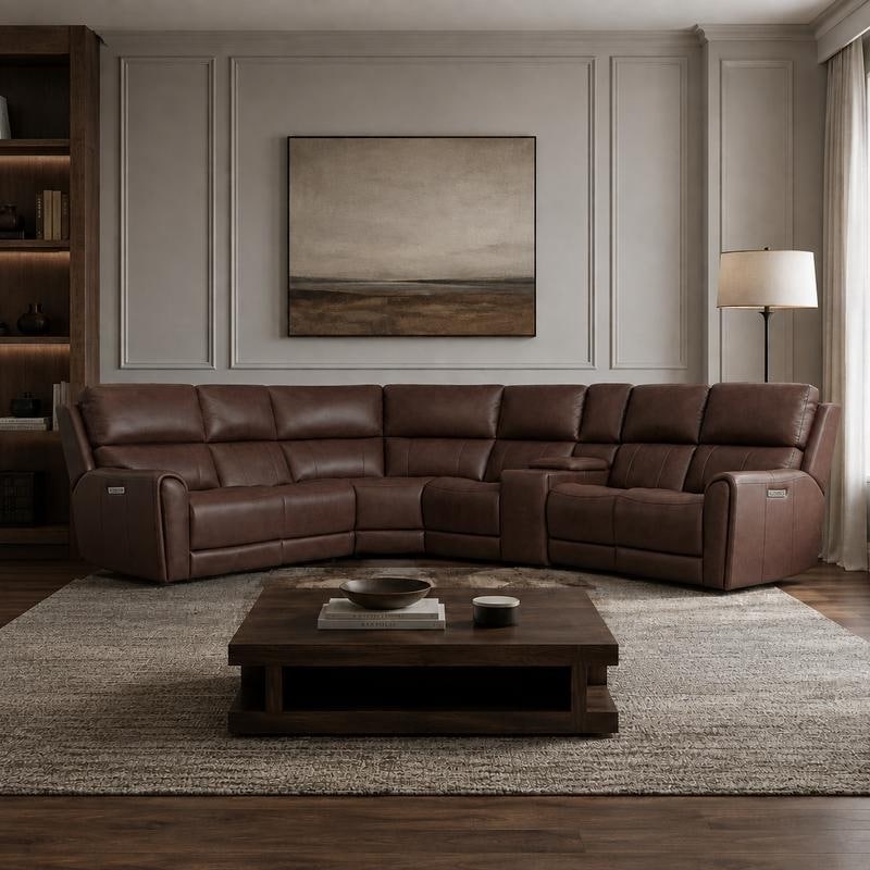 143'' Zero Gravity Top Grain Leather Power Reclining Sectional Sofa with Extendable Footrest and Wireless Charging