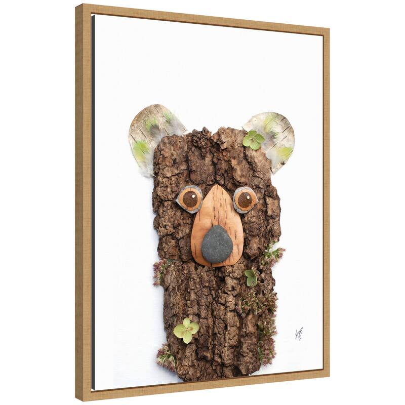 Kate and Laurel Bear with Green by Madeline Jeppesen Framed Canvas Wall Art Print - 18x24 - Natural