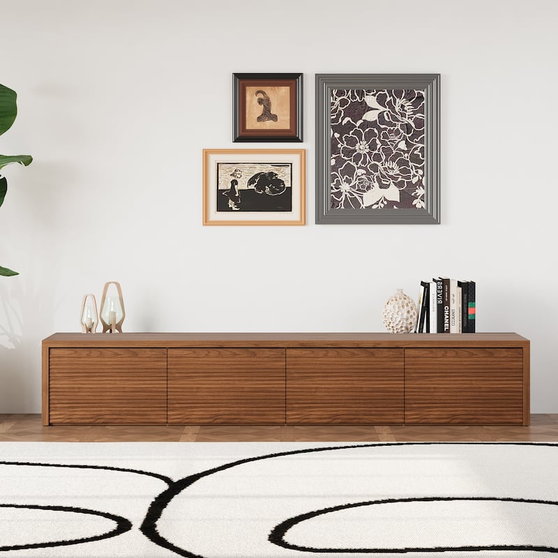 78.74" Modern TV Stands, Natural Wood Texture, Media Console with 4 Drawers - Brown