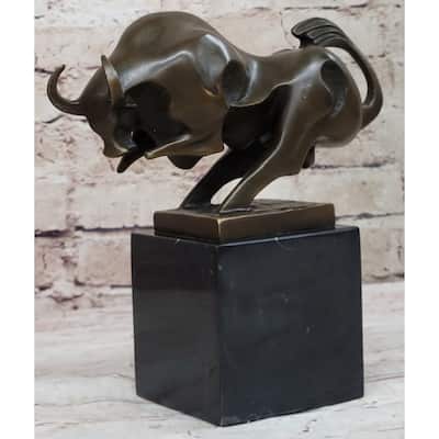 Abstract Modern Art Charging Bull Original Signed Bronze Statue Sculpture Desktop 8 Inches X 7 Inches