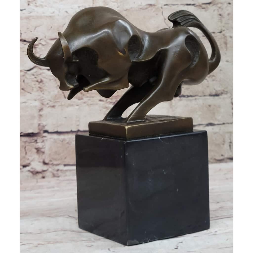 Abstract Modern Art Charging Bull Original Signed Bronze Statue Sculpture Desktop 8 Inches X 7 Inches