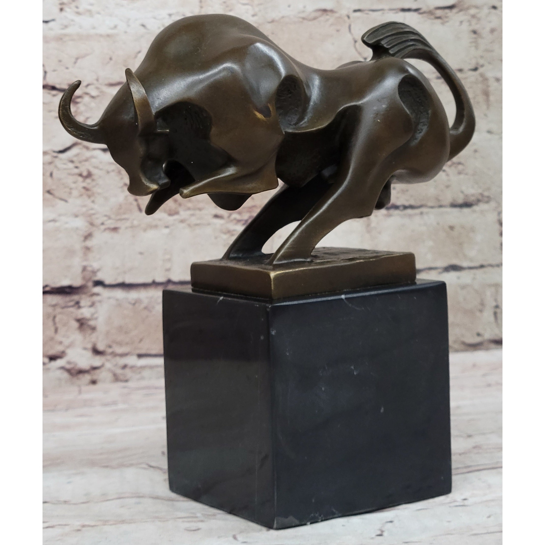 Abstract Modern Art Charging Bull Original Signed Bronze Statue Sculpture Desktop 8 Inches X 7 Inches