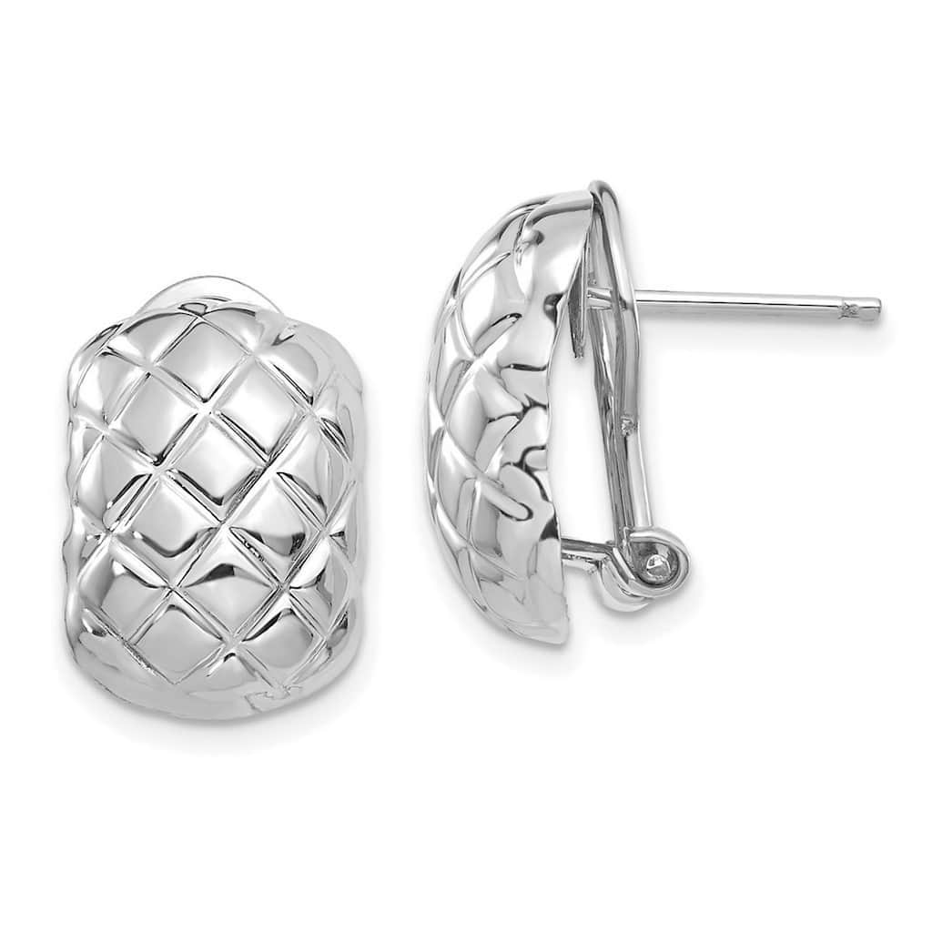 Curata 14k White Gold Patterned Quilted Omega Back Post Earrings - 17x11mm