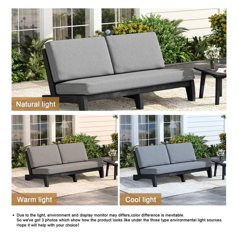 3 Seat Wood 64" W Outdoor Patio Sofa with Cushion