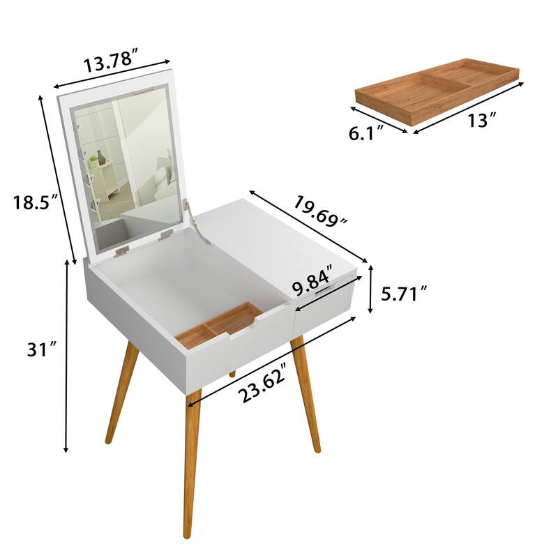 Small Makeup Vanity Table, Dresser Desk With 2 Drawers,Flip Top Mirror Organizer,Makeup Dressing Table