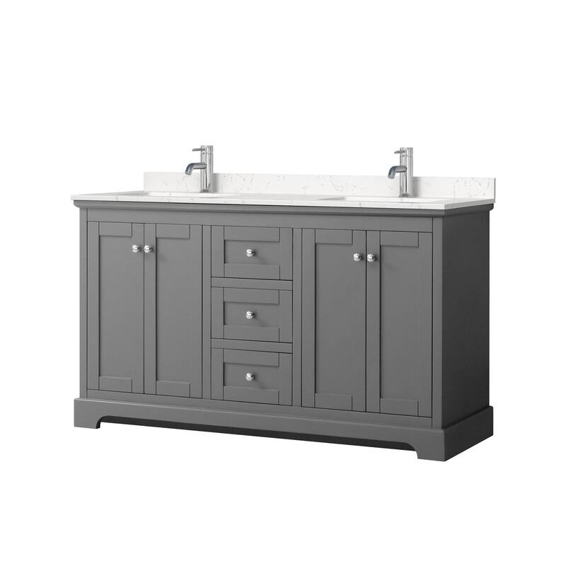 Wyndham Collection Avery 60" Free Standing Double Basin Vanity Set - Dark Gray / Carrara Cultured Marble Top / Polished