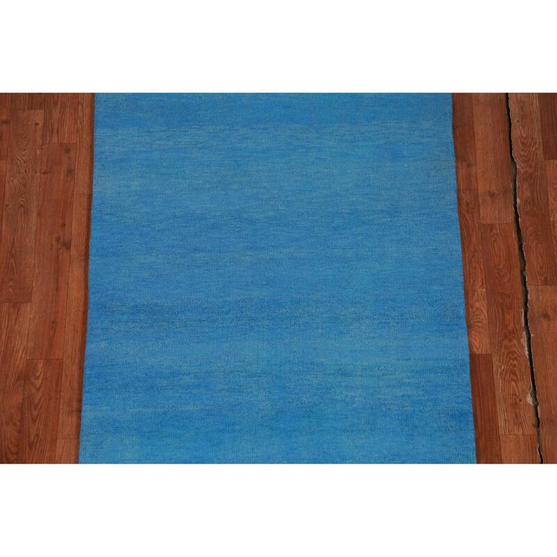 Hand Knotted Oriental 100% Wool Carpet Modern Solid Navy Blue & Blues Gabbeh Runner Rug - 8' 1'' X 3' 0''