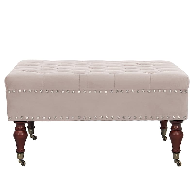 Maypex Square Velvet Upholstered Cocktail Ottoman with Caster Wheels - Beige