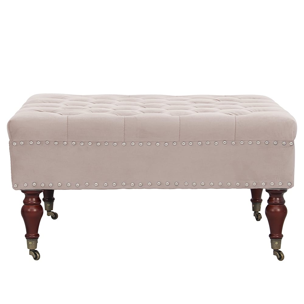 Maypex Square Velvet Upholstered Cocktail Ottoman with Caster Wheels