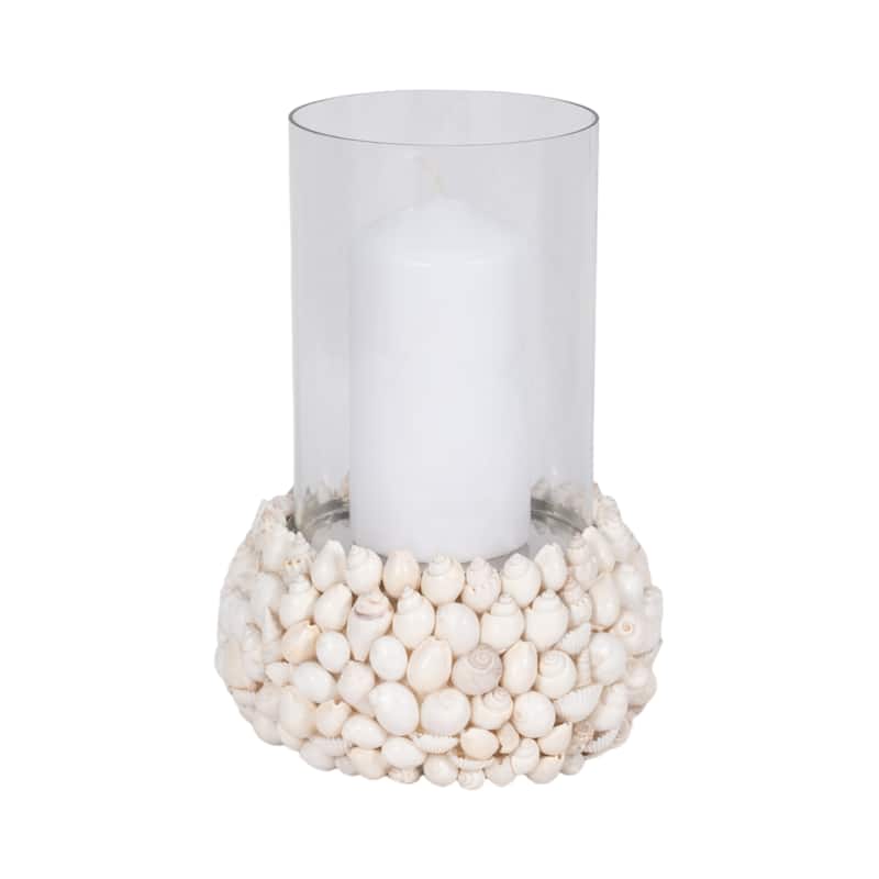 Sagebrook Home Shell White Cylinder Hurricane Candle Holder