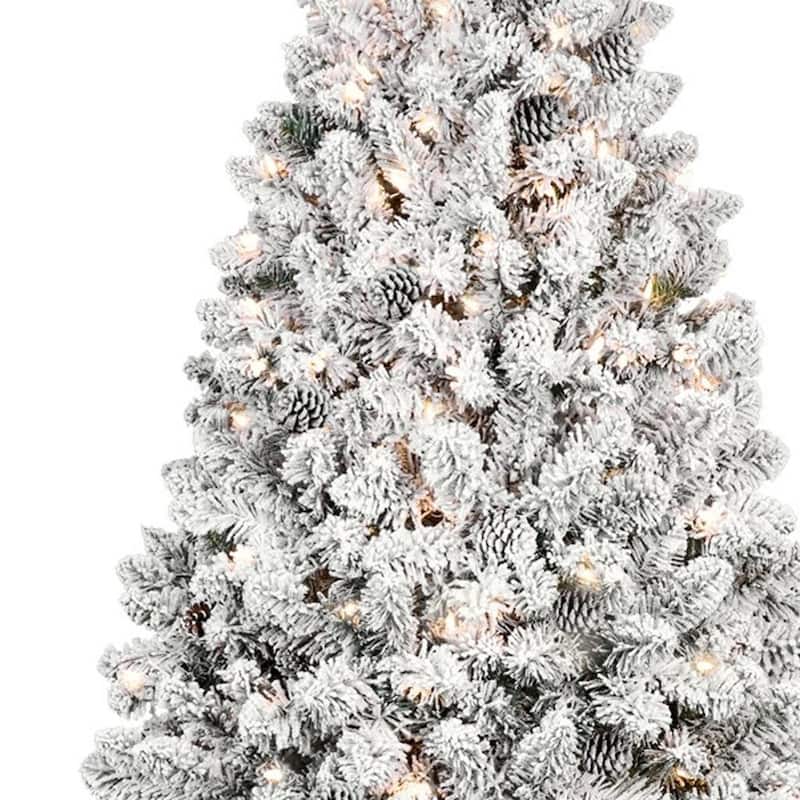 HomeRoots 4' Pre Lit Full Flocked Spruce Christmas Tree - Green - 32.00 in. x 48.00 in. x 32.00 in.