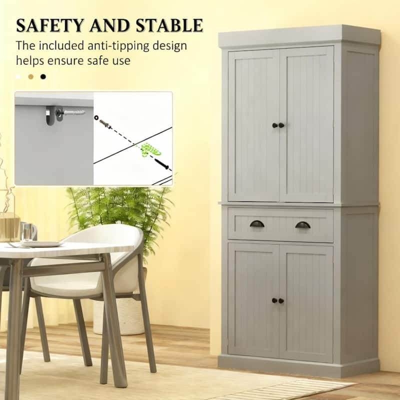 Nordic Style Kitchen Pantry with LED Lights, 6 Door Shelves, Drawer & 4 Adjustable Shelves