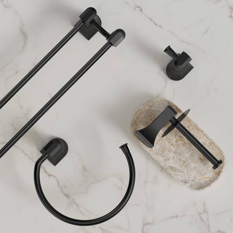 GRANDJOY 4-Piece Stainless Steel Bathroom Hardware Set with Wall Mount Double Towel Bar