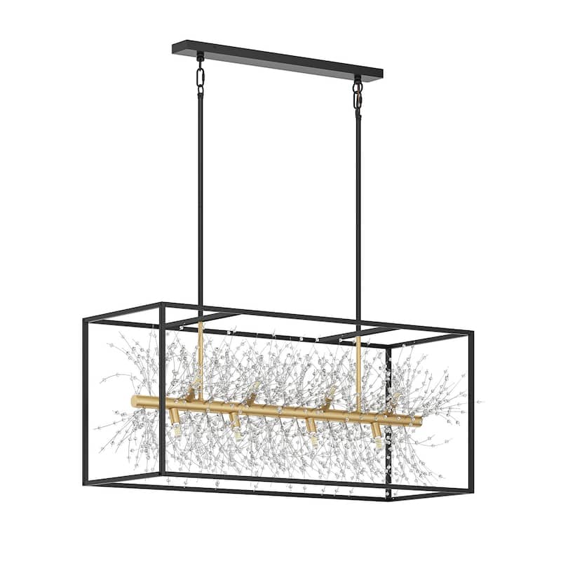 Farmhouse 12-Light Rectangle Metal Frame Kitchen Island Chandelier with Crystal Branch Inside
