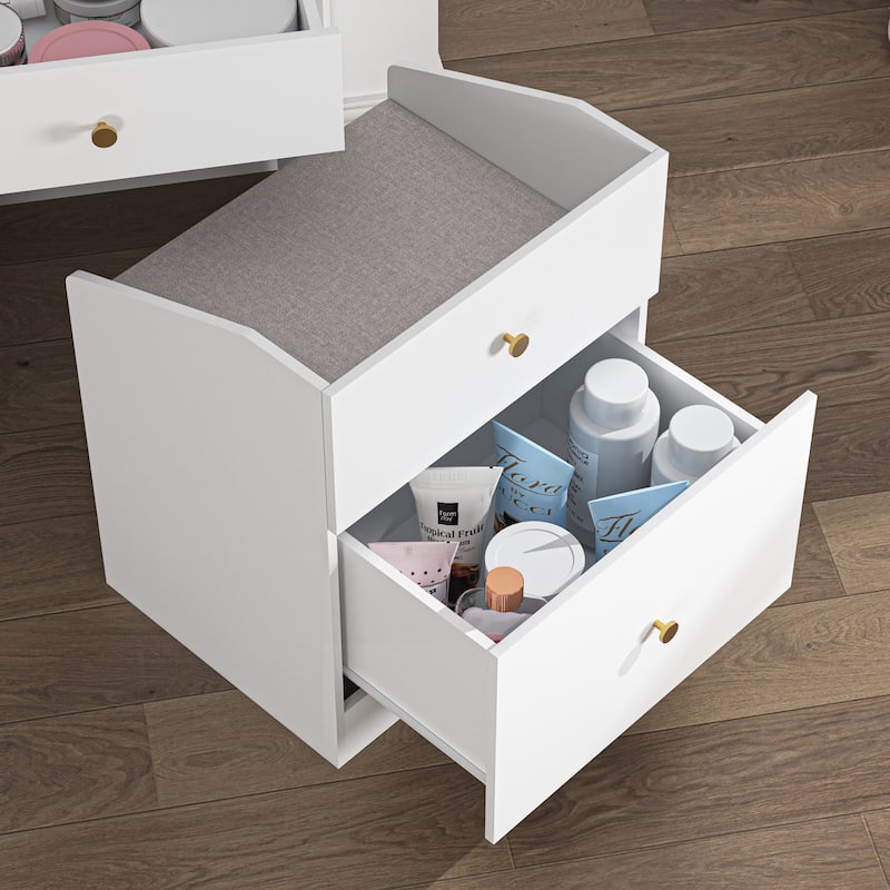 Anmytek Multifunctional Storage Unit White Vanity Desk with Mirror,Chair, Drawers for Small Spaces
